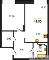 Планировка однокомнатной(квартира) площадью 49.3 квадратных метров в “ЖК INJOY (Инджой)”