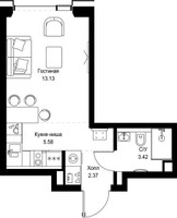 Планировка студии(квартира) площадью 24.5 квадратных метров в “ЖК СЕТ”