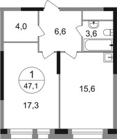 Планировка однокомнатной(квартира) площадью 47.1 квадратных метров в “ЖК Первый Московский”