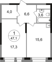 Планировка однокомнатной(квартира) площадью 47.1 квадратных метров в ЖК “ЖК Первый Московский”