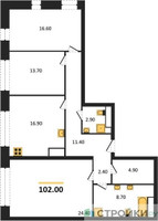 Планировка трехкомнатной(квартира) площадью 102 квадратных метров в “ЖК AFI Tower (Афи Тауэр)”
