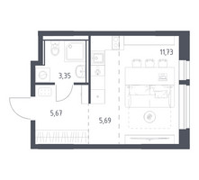 Планировка студии(квартира) площадью 26.44 квадратных метров в “ЖК Квартал Ивакино”