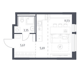 Планировка студии(квартира) площадью 26.44 квадратных метров в ЖК “ЖК Квартал Ивакино”