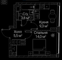 Планировка однокомнатной(квартира) площадью 32.6 квадратных метров в “ЖК СЕЗАР БУДУЩЕЕ”