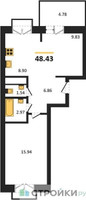 Планировка однокомнатной(квартира) площадью 48.43 квадратных метров в “ЖК ВОСТОК II”