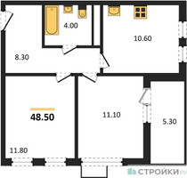 Планировка двухкомнатной(квартира) площадью 48.5 квадратных метров в “ЖК Скандинавия”