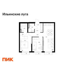Планировка двухкомнатной(квартира) площадью 53.69 квадратных метров в ЖК “ЖК Ильинские луга”