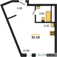 Планировка студии(квартира) площадью 32.1 квадратных метров в “ЖК Переделкино Ближнее”