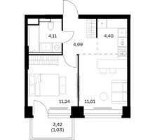 Планировка однокомнатной(квартира) площадью 36.78 квадратных метров в “ЖК НОВА”