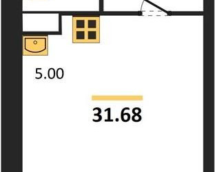Планировка студии(квартира) площадью 31.68 квадратных метров в ЖК “ЖК Егорово Парк”