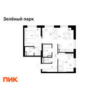 Планировка двухкомнатной(квартира) площадью 63.8 квадратных метров в “ЖК Зеленый парк”