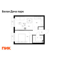 Планировка однокомнатной(квартира) площадью 38 квадратных метров в “ЖК Белая Дача парк”