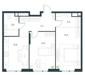 Планировка двухкомнатной(квартира) площадью 63.7 квадратных метров в ЖК “Level Войковская”