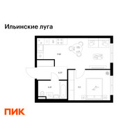 Планировка однокомнатной(квартира) площадью 37.69 квадратных метров в “ЖК Ильинские луга”