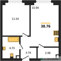 Планировка однокомнатной(квартира) площадью 38.76 квадратных метров в “ЖК Гранд Фили”