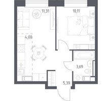 Планировка однокомнатной(квартира) площадью 34.5 квадратных метров в “ЖК ЭкоБунино (Южное Бунино)”