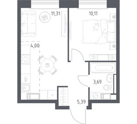 Планировка однокомнатной(квартира) площадью 34.5 квадратных метров в ЖК “ЖК ЭкоБунино (Южное Бунино)”