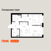 Планировка однокомнатной(квартира) площадью 38.1 квадратных метров в “ЖК Саларьево парк”