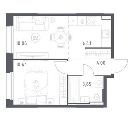 Планировка однокомнатной(квартира) площадью 34.73 квадратных метров в ЖК “ЖК Квартал Строгино”