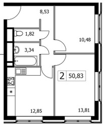 Планировка двухкомнатной(квартира) площадью 50.83 квадратных метров в ЖК “ЖК Городские Истории”