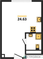 Планировка студии(апартаменты) площадью 24.63 квадратных метров в “ЖК Октябрьская 98 (MirrorЗдание)”