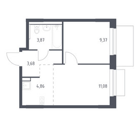 Планировка однокомнатной(квартира) площадью 32.86 квадратных метров в ЖК “ЖК Новое Внуково”