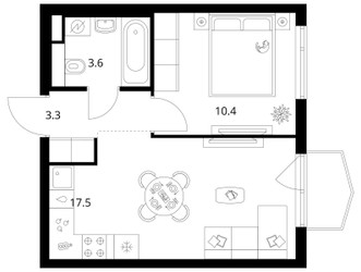 Планировка однокомнатной(квартира) площадью 35.4 квадратных метров в ЖК “ЖК Руставели 14”