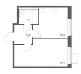 Планировка однокомнатной(квартира) площадью 38.38 квадратных метров в ЖК “ЖК Подольские кварталы”