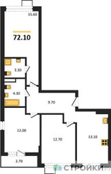Планировка трехкомнатной(квартира) площадью 72.1 квадратных метров в ЖК “ЖК Деснаречье”