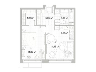 Планировка однокомнатной(квартира) площадью 48.04 квадратных метров в ЖК “Архитектурный проект Мыс”