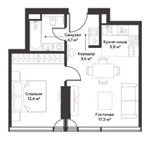 Планировка однокомнатной(квартира) площадью 42.6 квадратных метров в “ЖК Слава”