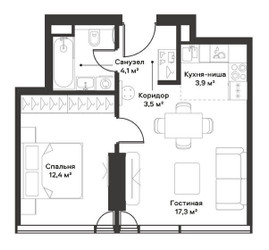 Планировка однокомнатной(квартира) площадью 42.6 квадратных метров в ЖК “ЖК Слава”