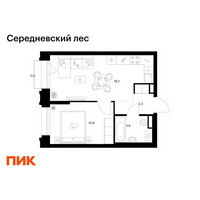 Планировка однокомнатной(квартира) площадью 36.4 квадратных метров в “ЖК Середневский лес”