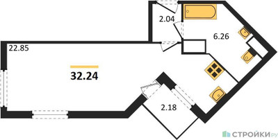 Планировка студии(квартира) площадью 32.24 квадратных метров в ЖК “ЖК Светлый мир БиоПолис”