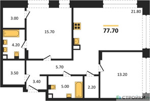 Планировка двухкомнатной(квартира) площадью 77.7 квадратных метров в “ЖК Шагал”