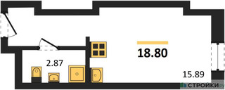 Планировка студии(апартаменты) площадью 18.8 квадратных метров в “ЖК М1 Сколково”