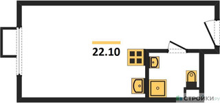Планировка студии(квартира) площадью 22.2 квадратных метров в “ЖК Миловидное”