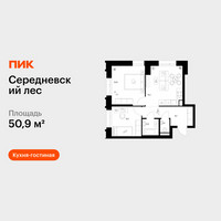 Планировка двухкомнатной(квартира) площадью 50.9 квадратных метров в “ЖК Середневский лес”