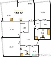 Планировка 4+ комнатной(квартира) площадью 118 квадратных метров в “ЖК High Life (Хай Лайф)”