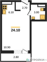 Планировка студии(квартира) площадью 24.1 квадратных метров в “ЖК Родные кварталы”