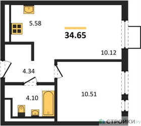 Планировка однокомнатной(квартира) площадью 34.65 квадратных метров в ЖК “ЖК Горки Парк”