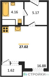 Планировка студии(квартира) площадью 27.02 квадратных метров в ЖК “ЖК Светлый мир БиоПолис”
