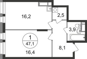 Планировка однокомнатной(квартира) площадью 47.1 квадратных метров в “ЖК Первый Московский”