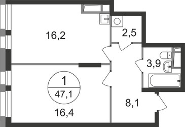 Планировка однокомнатной(квартира) площадью 47.1 квадратных метров в ЖК “ЖК Первый Московский”