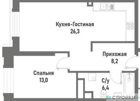 Планировка однокомнатной(квартира) площадью 53.9 квадратных метров в “ЖК Ренессанс”