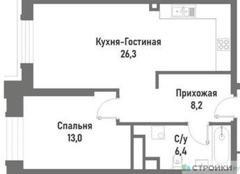 Планировка однокомнатной(квартира) площадью 53.9 квадратных метров в ЖК “ЖК Ренессанс”