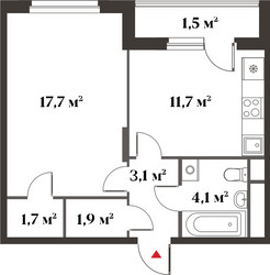 Планировка однокомнатной(квартира) площадью 40.2 квадратных метров в ЖК “Миниполис 8 кленов”