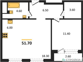Планировка однокомнатной(квартира) площадью 51.7 квадратных метров в “Квартал Филатов луг”