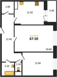 Планировка двухкомнатной(квартира) площадью 67.5 квадратных метров в ЖК “ЖК Эдельвейс (Первомайское)”