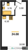 Планировка студии(квартира) площадью 24 квадратных метров в “Жилые кварталы Белый Град”